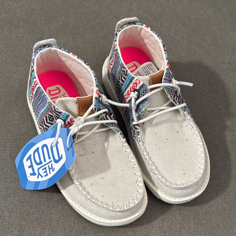 Hey Dude Wendy Mid Y Boho Crafted Light Grey/Multi.  NWT